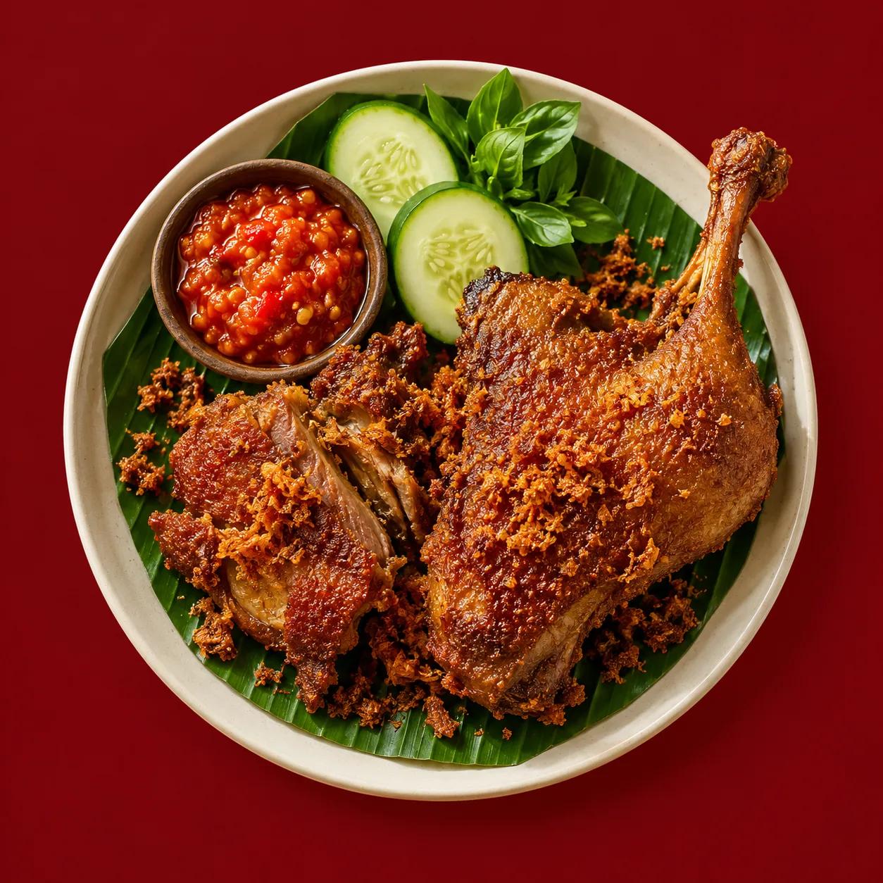 Bebek crispy disajikan di atas piring